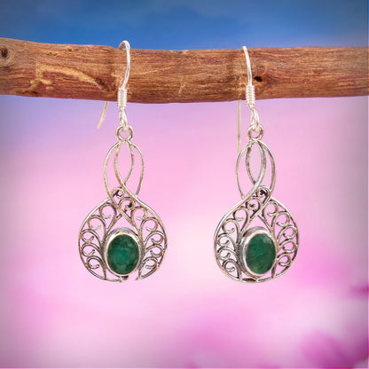 Averie™ Vintage Emerald Lace Drop Earrings | Sterling Silver | Old Soul Grace | Meaningful Gift for Her