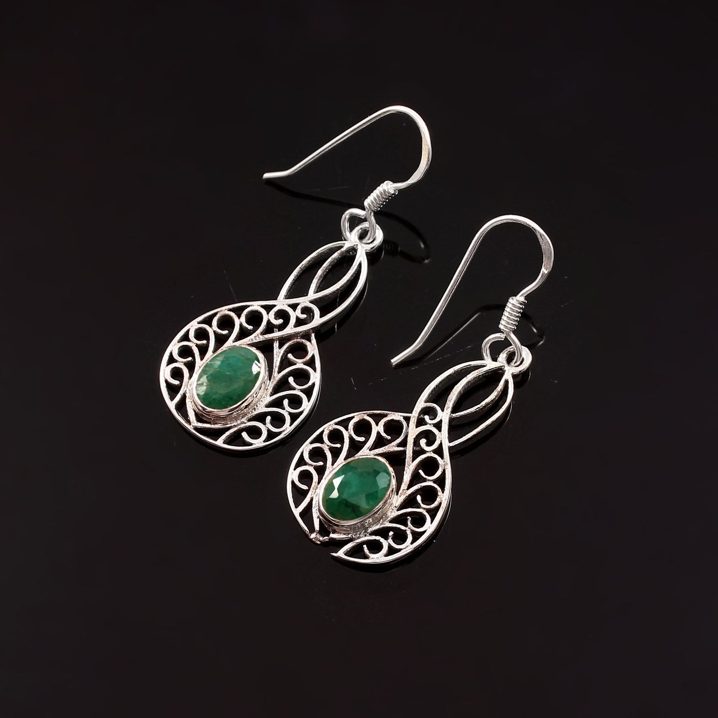 Averie™ Vintage Emerald Lace Drop Earrings | Sterling Silver | Old Soul Grace | Meaningful Gift for Her