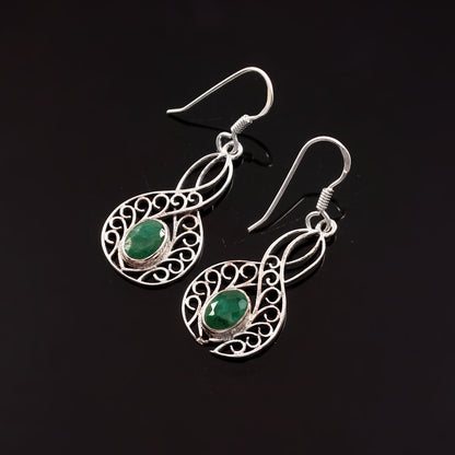 Averie™ Vintage Emerald Lace Drop Earrings | Sterling Silver | Old Soul Grace | Meaningful Gift for Her