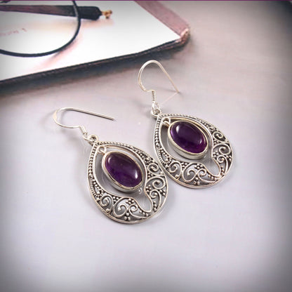 Nyra™ Vintage Amethyst Drop Earrings | Sterling Silver | Old Soul Depth | Meaningful Gift for Her