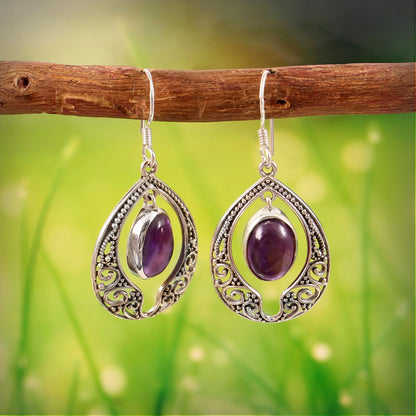 Nyra™ Vintage Amethyst Drop Earrings | Sterling Silver | Old Soul Depth | Meaningful Gift for Her