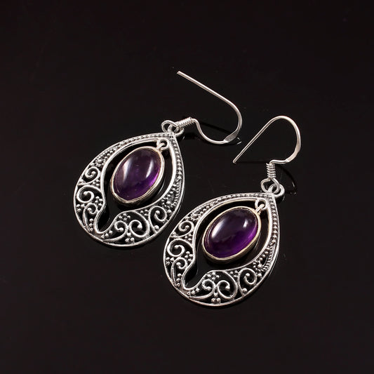 Nyra™ Vintage Amethyst Drop Earrings | Sterling Silver | Old Soul Depth | Meaningful Gift for Her