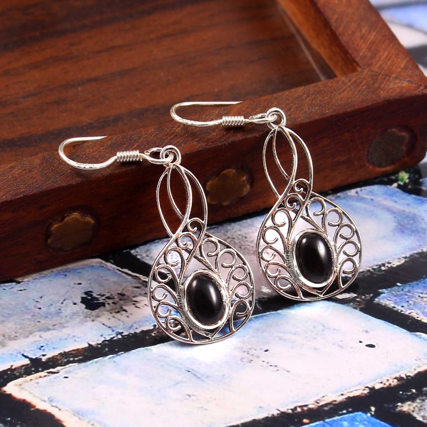 Elara™ Vintage Black Onyx Drop Earrings | Sterling Silver | Old Soul Grace | Meaningful Gift for Her