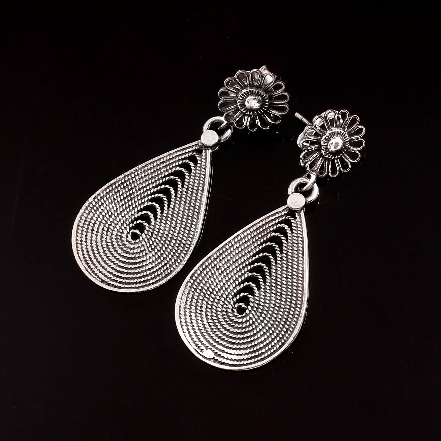 Zyrene Whisper Petal™ Drop Earrings – Antique Silver Finish | Vintage-Inspired Teardrop Earrings for Women | Elegant Gift for Her