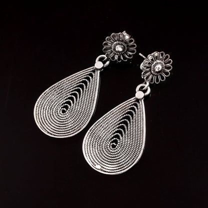 Zyrene Whisper Petal™ Drop Earrings – Antique Silver Finish | Vintage-Inspired Teardrop Earrings for Women | Elegant Gift for Her