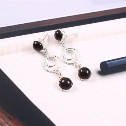 Veya™ Black Onyx Minimal Drop Earrings | Sterling Silver | Old Soul Minimalism | Meaningful Gift for Her