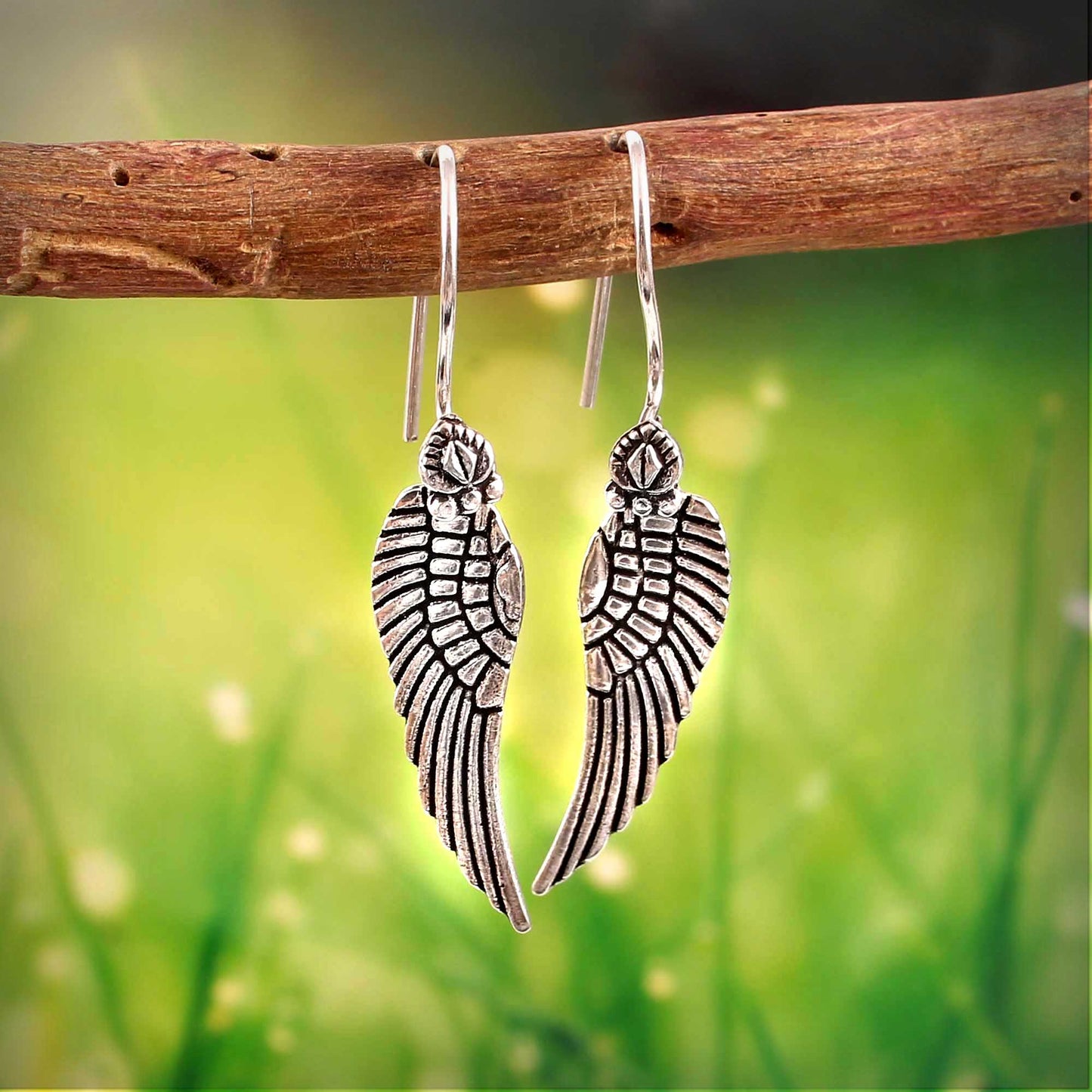 Zyrene Fallen Wing™ Drop Earrings – Antique Silver Finish | Angel Wing Earrings for Women | Minimal Vintage Aesthetic Jewelry