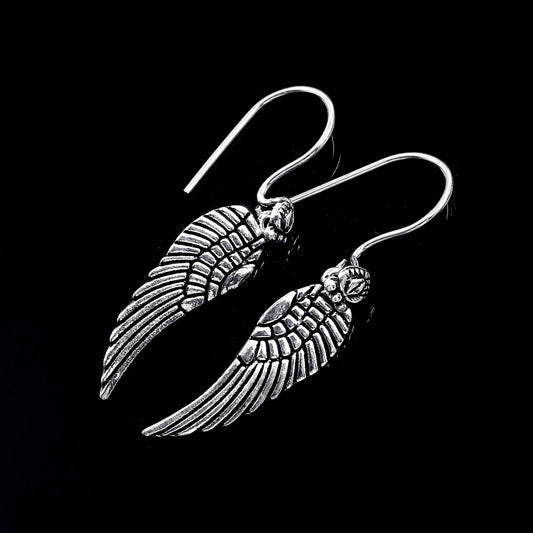 Zyrene Fallen Wing™ Drop Earrings – Antique Silver Finish | Angel Wing Earrings for Women | Minimal Vintage Aesthetic Jewelry