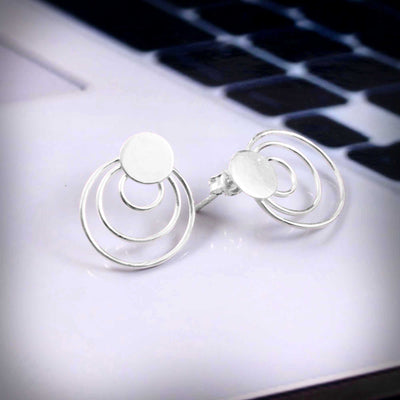 Zyrene Orbit Muse™ Stud Earrings – Silver Tone | Minimal Double Circle Earrings for Women | Everyday Modern Jewelry