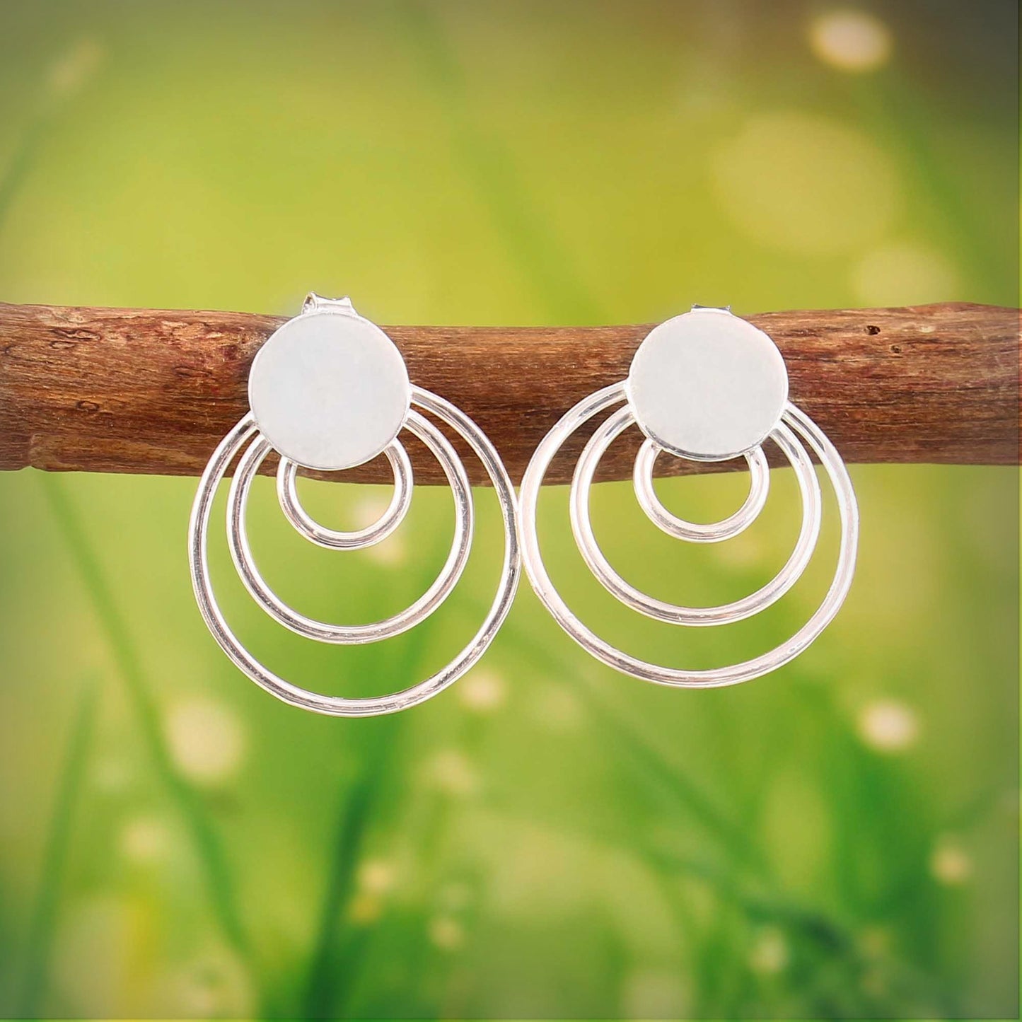 Zyrene Orbit Muse™ Stud Earrings – Silver Tone | Minimal Double Circle Earrings for Women | Everyday Modern Jewelry