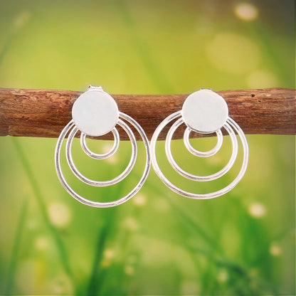 Zyrene Orbit Muse™ Stud Earrings – Silver Tone | Minimal Double Circle Earrings for Women | Everyday Modern Jewelry