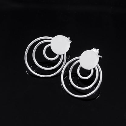 Zyrene Orbit Muse™ Stud Earrings – Silver Tone | Minimal Double Circle Earrings for Women | Everyday Modern Jewelry