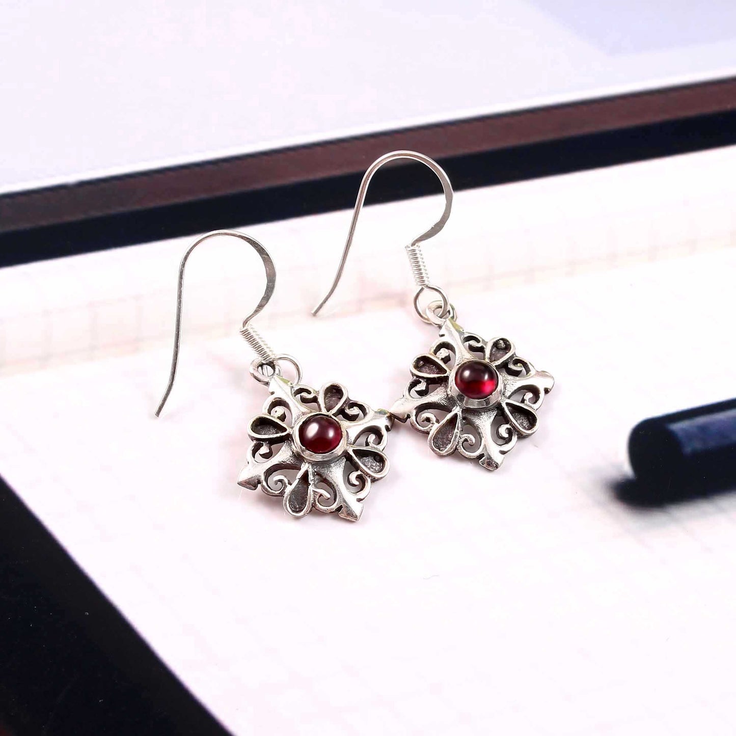 Veloria™ Vintage Ruby Bloom Earrings | Sterling Silver | Old Soul Glow | Meaningful Gift for Her