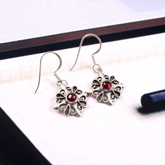 Veloria™ Vintage Ruby Bloom Earrings | Sterling Silver | Old Soul Glow | Meaningful Gift for Her