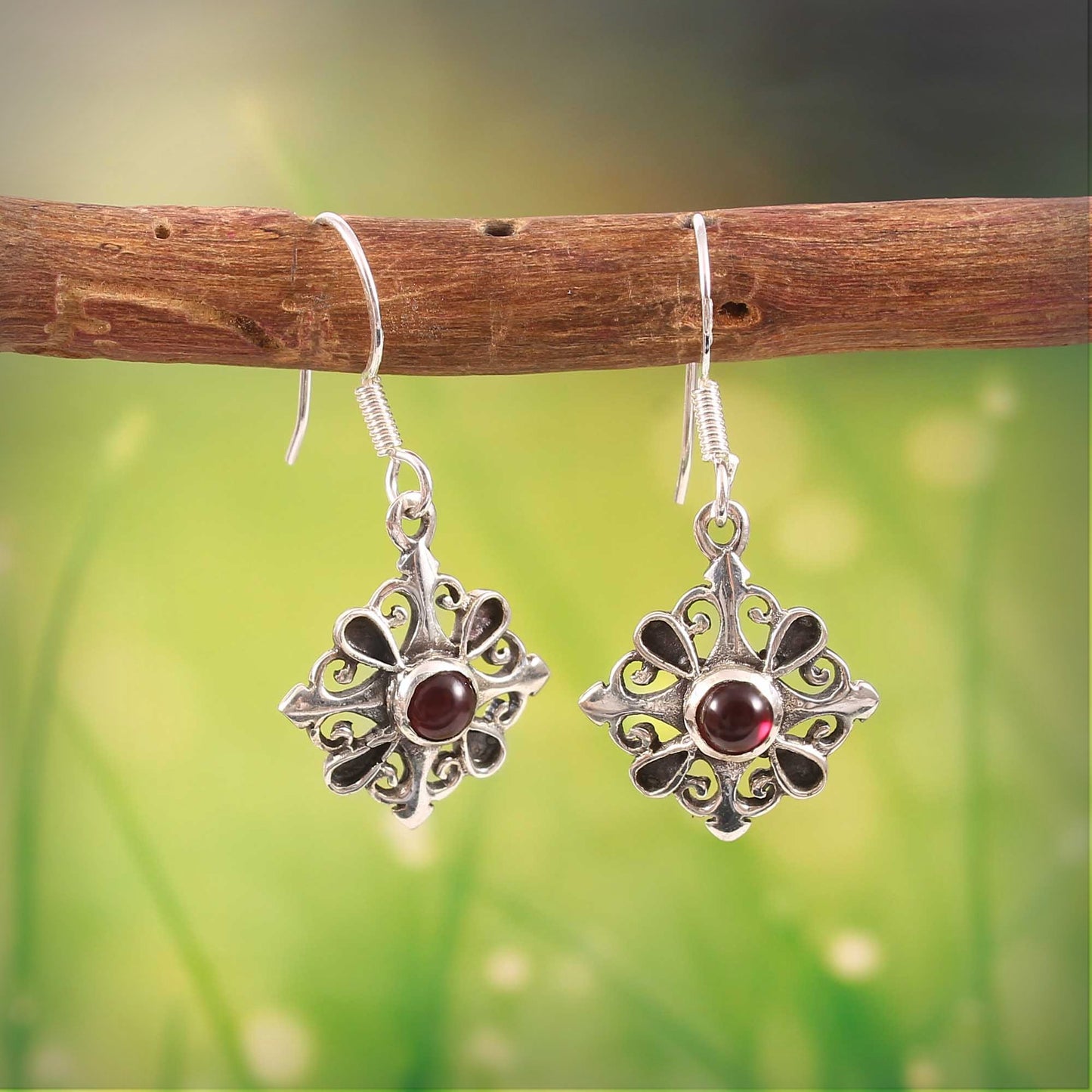 Veloria™ Vintage Ruby Bloom Earrings | Sterling Silver | Old Soul Glow | Meaningful Gift for Her