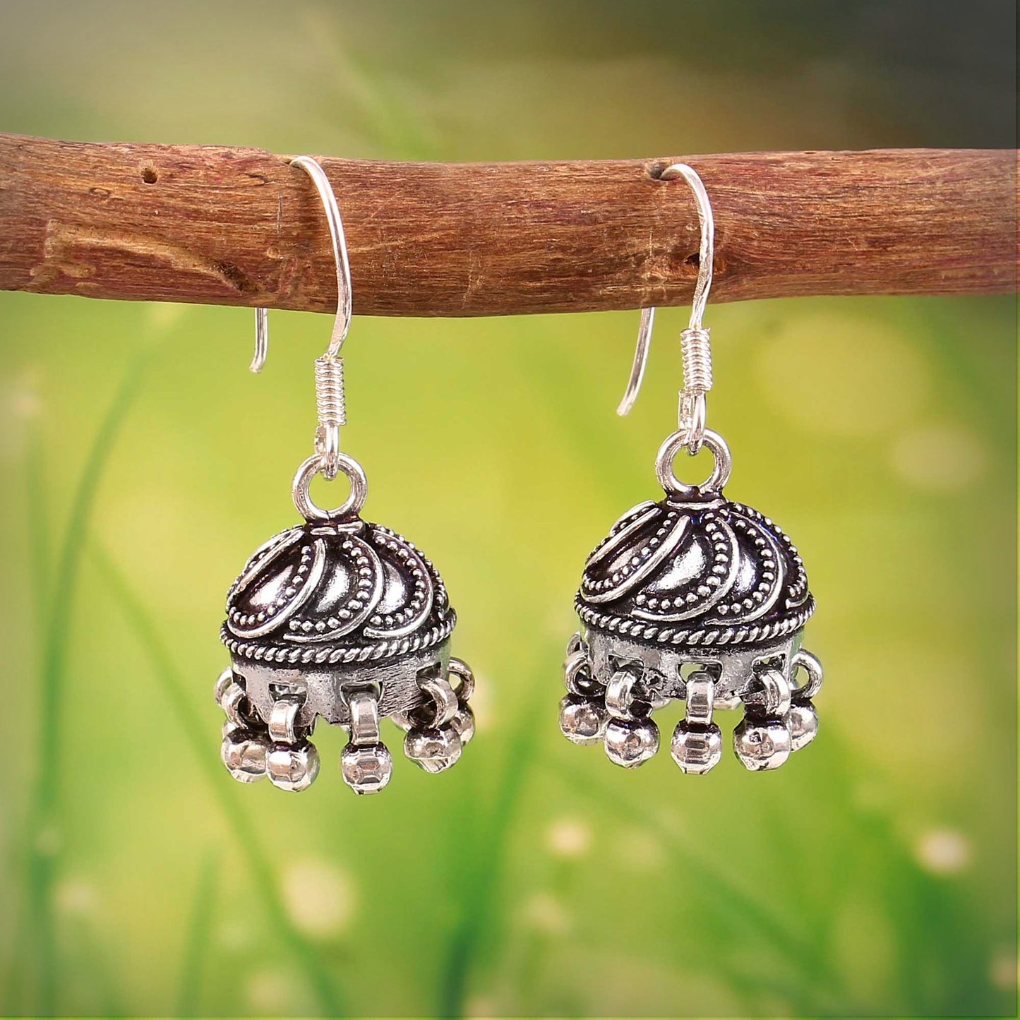 Zyrene Jingle Bloom™ Earrings – Silver Tone | Mini Dome Jhumka Earrings with Soft Dangle | Everyday Ethnic Charm