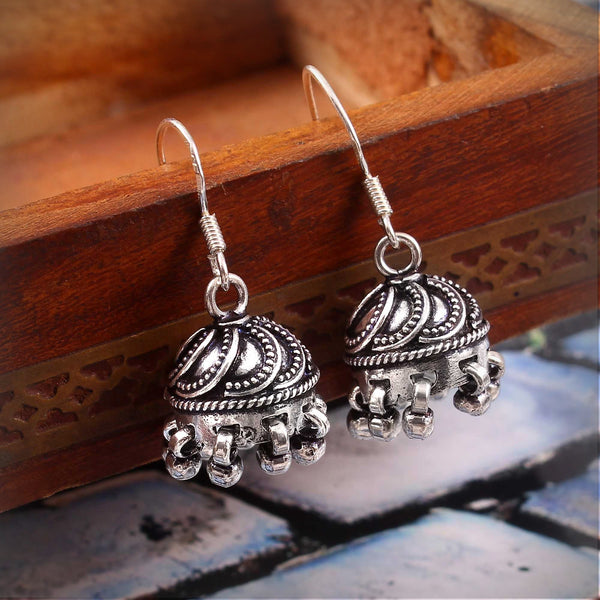 Zyrene Jingle Bloom™ Earrings – Silver Tone | Mini Dome Jhumka Earrings with Soft Dangle | Everyday Ethnic Charm