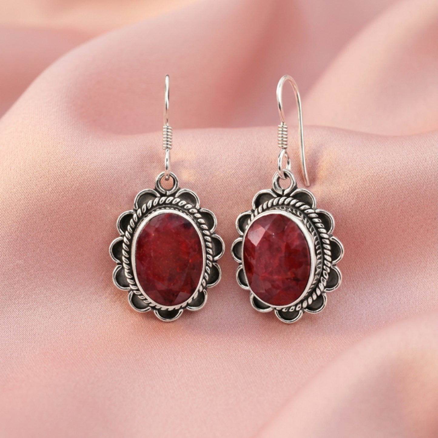 Ruva™ Vintage Crimson Drop Earrings | Sterling Silver | Old Soul Passion | Meaningful Gift for Her
