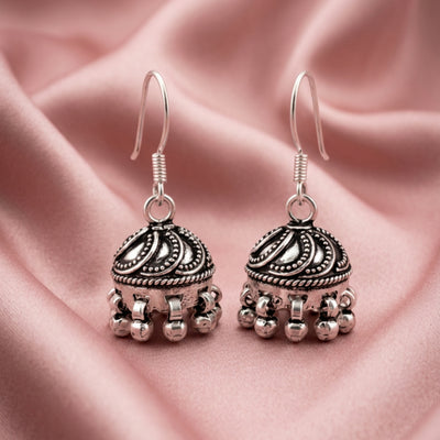 Zyrene Jingle Bloom™ Earrings – Silver Tone | Mini Dome Jhumka Earrings with Soft Dangle | Everyday Ethnic Charm