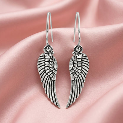 Zyrene Fallen Wing™ Drop Earrings – Antique Silver Finish | Angel Wing Earrings for Women | Minimal Vintage Aesthetic Jewelry