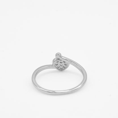 Side angle of Zyrene Cora 925 silver heart ring showing slim lightweight band
