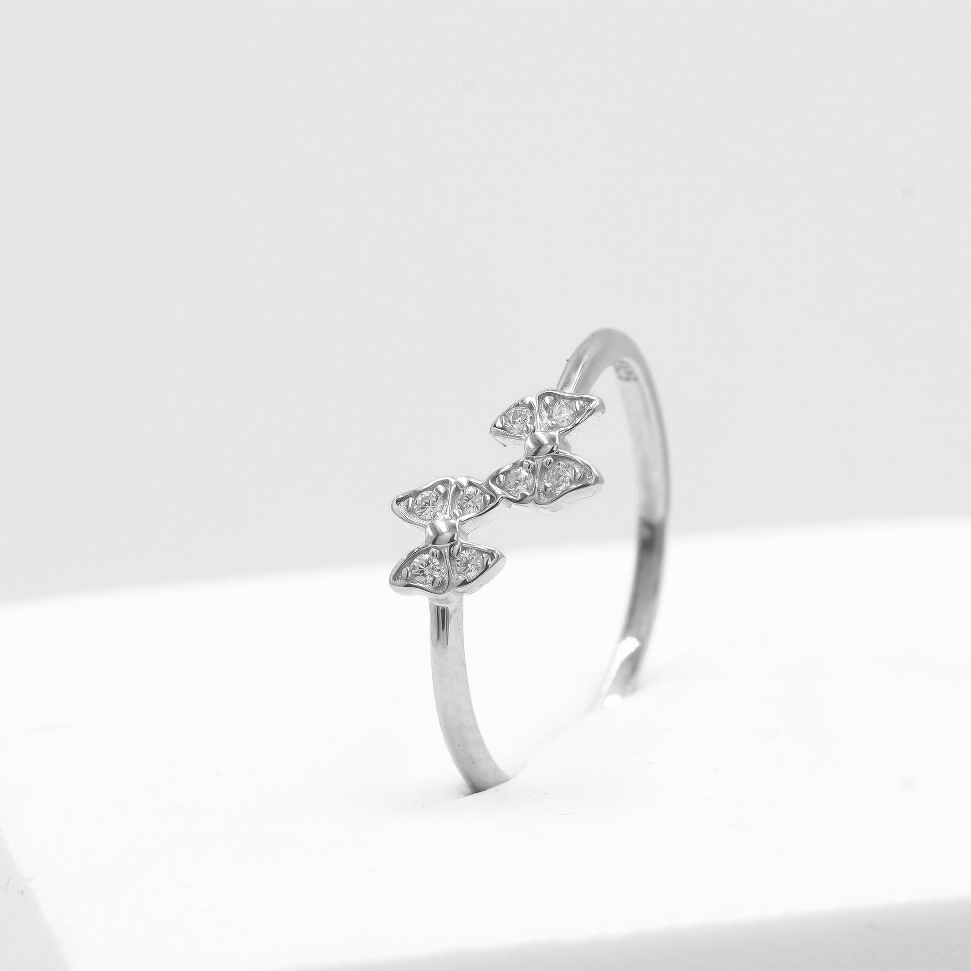 Front view of Kyra butterfly ring in 925 sterling silver by Zyrene