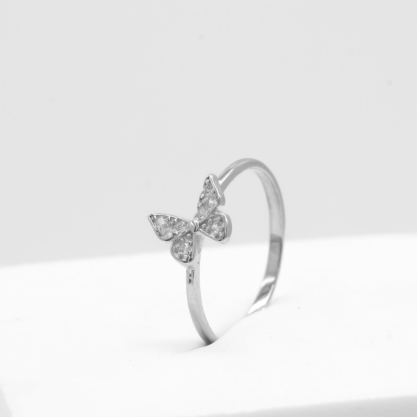 Front view of Pari butterfly ring in 925 sterling silver by Zyrene