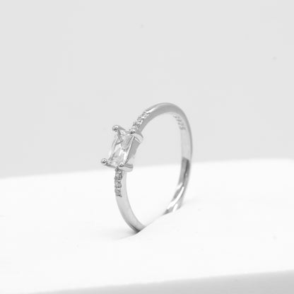 Front view of Mishka solitaire ring in 925 sterling silver by Zyrene