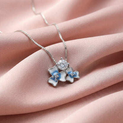 Aurelia™ by Zyrene – Blue Blossom Necklace | Enamel Floral Pendant | 925 Sterling Silver | Soft Dreamy Aesthetic