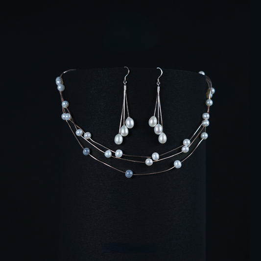 Floating Pearl Symphony by Zyrene – Premium Multi-Layer Pearl Necklace Set | Timeless Elegance | For Gifting & Glam Nights | Lifetime Plating | 6-Month Warranty