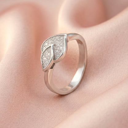 Leafora Luxe™ by Zyrene – Dual Leaf Pavé Ring | 925 Sterling Silver | Sparkle Wrap Design | Lifetime Plating + 6-Month Warranty