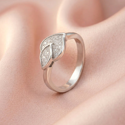 Leafora Luxe™ by Zyrene – Dual Leaf Pavé Ring | 925 Sterling Silver | Sparkle Wrap Design | Lifetime Plating + 6-Month Warranty