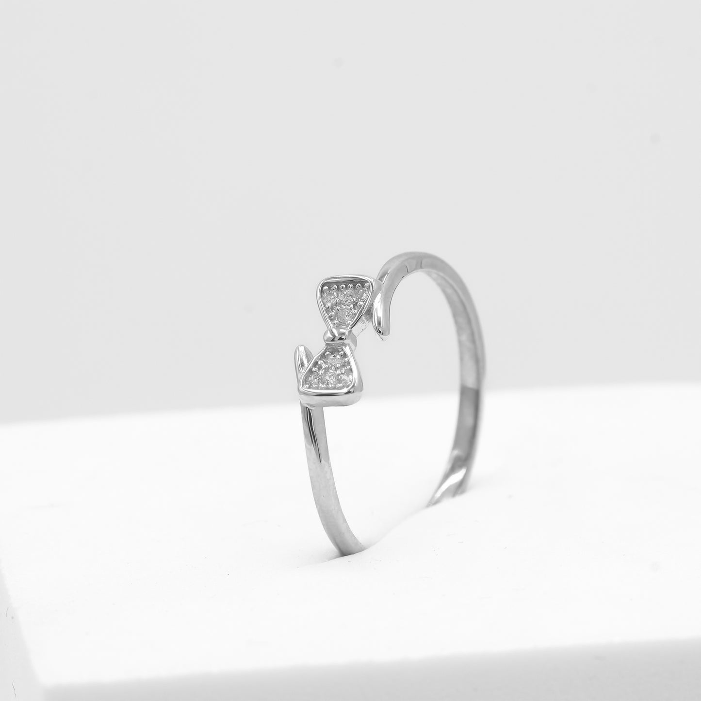 Front view of Naira bow ring in 925 sterling silver by Zyrene