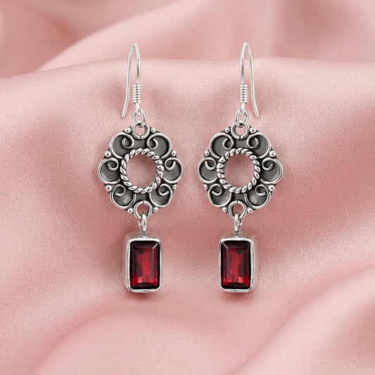 Elaria™ Vintage Garnet Drop Earrings | Sterling Silver | Old Soul Elegance | Meaningful Gift for Her