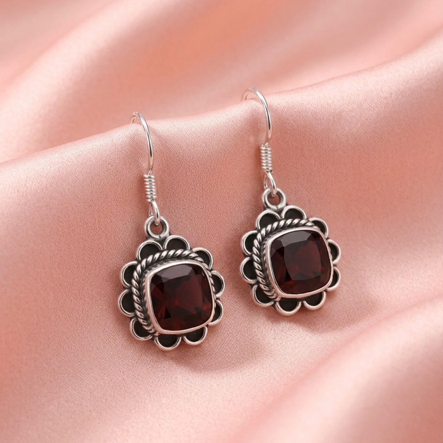 Roselle™ Vintage Garnet Bloom Earrings | Sterling Silver | Old Soul Glow | Thoughtful Gift for Her