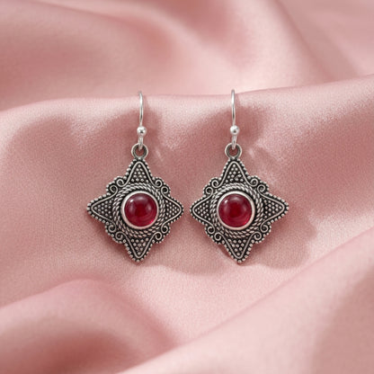 Ravelle™ Vintage Crimson Star Earrings | Sterling Silver | Old Soul Romance | Meaningful Gift for Her