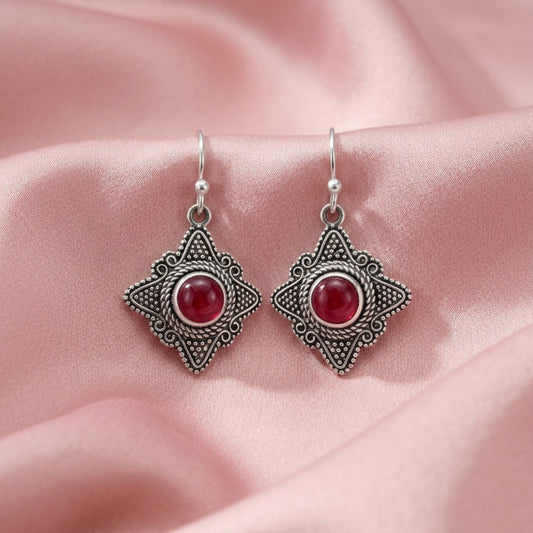 Ravelle™ Vintage Crimson Star Earrings | Sterling Silver | Old Soul Romance | Meaningful Gift for Her
