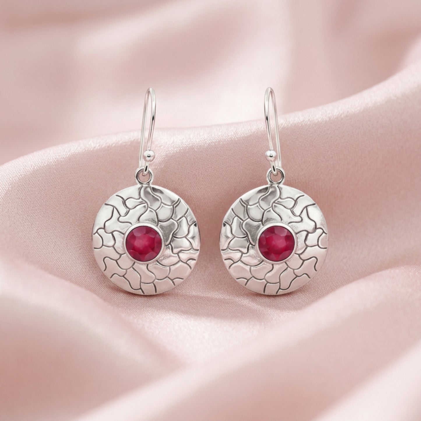 Ciréa™ Crimson Disc Earrings | Vintage Silver Finish | Soft Power Statement