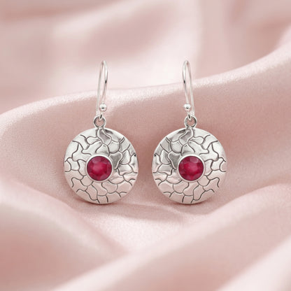 Ciréa™ Crimson Disc Earrings | Vintage Silver Finish | Soft Power Statement