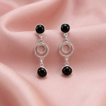 Veya™ Black Onyx Minimal Drop Earrings | Sterling Silver | Old Soul Minimalism | Meaningful Gift for Her