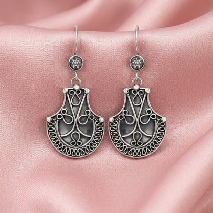 Zyrene Old Soul™ Filigree Drop Earrings – Vintage Silver Finish | Elegant Statement Earrings for Women | Perfect Gift for Her