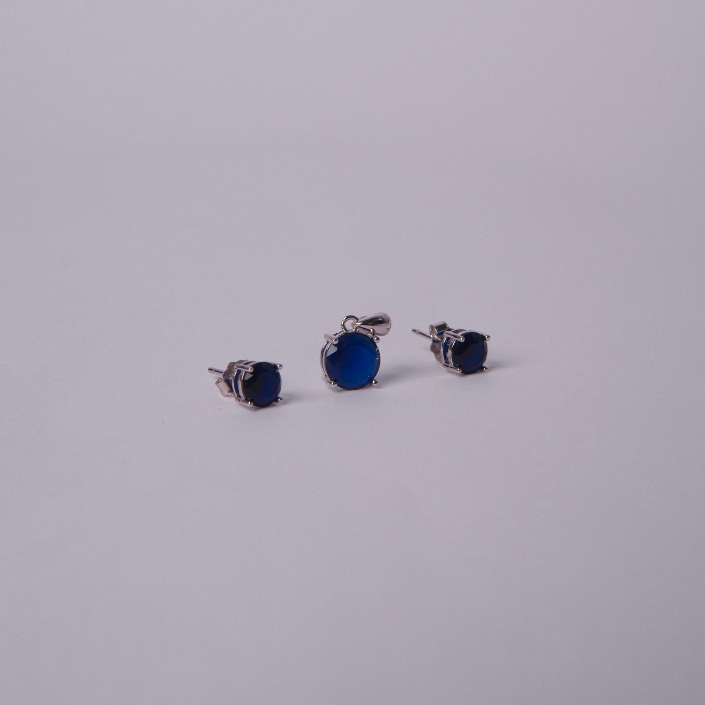 Aurelia Blue™ by Zyrene – Classic Sapphire Pendant & Earrings Set | 925 Silver | Soft Luxe Glow