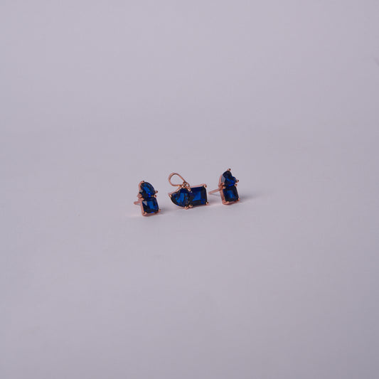 Royale Bleu™ by Zyrene – Sapphire Princess Pendant & Earrings Set | 18K Rose Gold Finish | Luxe Evening Glow