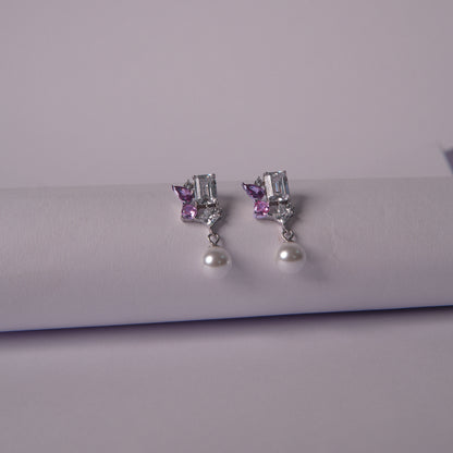 Amethysté Pearl™ by Zyrene – Pearl & Amethyst Crystal Dangle Earrings | Soft Luxe Design | Everyday Glow