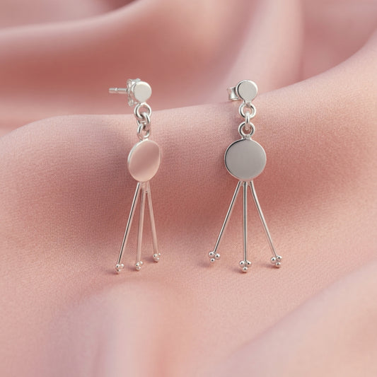 Zyrene Moon Drift™ Drop Earrings – Silver Tone | Minimal Pearl Dangle Earrings for Women | Elegant Everyday Jewelry
