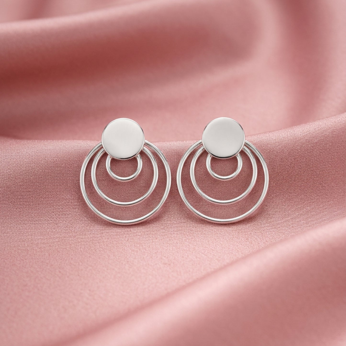 Zyrene Orbit Muse™ Stud Earrings – Silver Tone | Minimal Double Circle Earrings for Women | Everyday Modern Jewelry