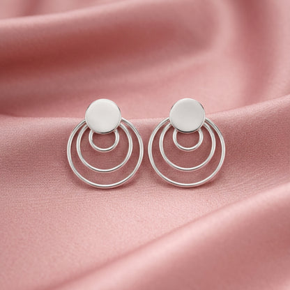 Zyrene Orbit Muse™ Stud Earrings – Silver Tone | Minimal Double Circle Earrings for Women | Everyday Modern Jewelry