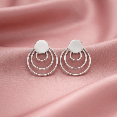 Zyrene Orbit Muse™ Stud Earrings – Silver Tone | Minimal Double Circle Earrings for Women | Everyday Modern Jewelry