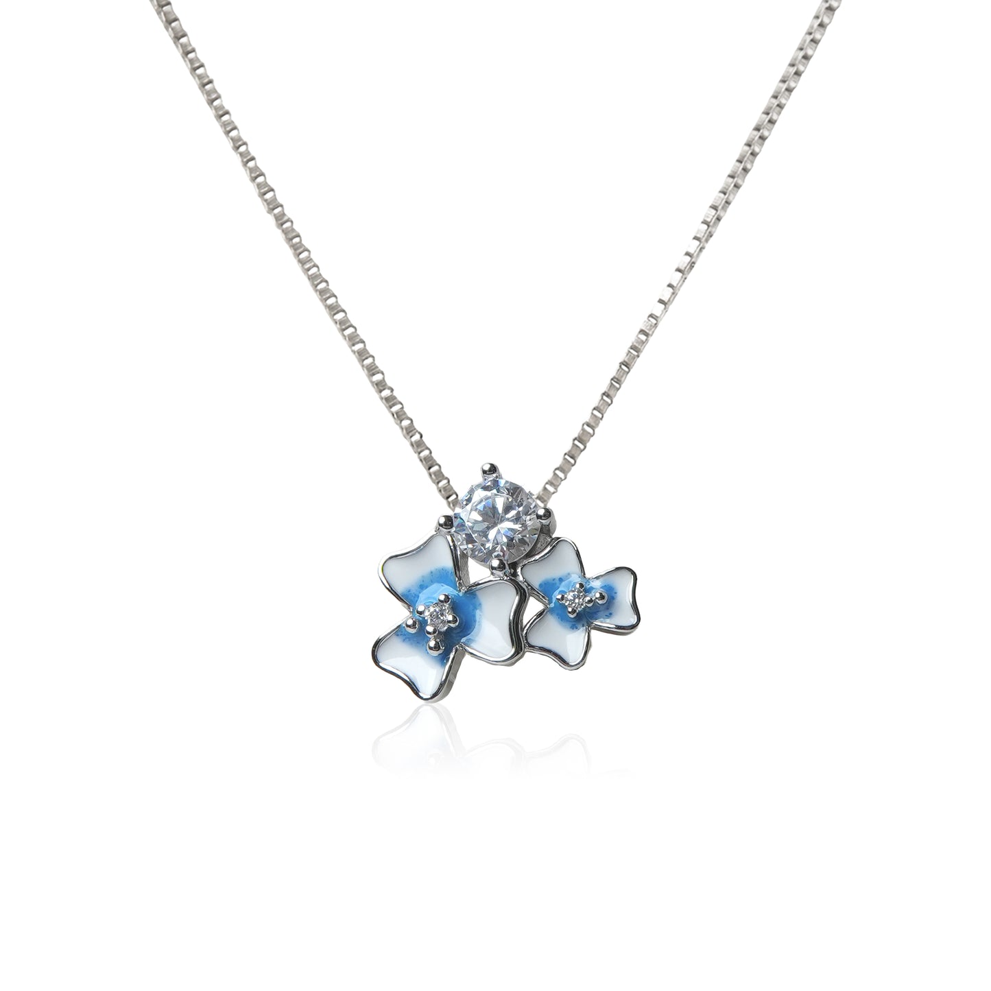 Aurelia™ by Zyrene – Blue Blossom Necklace | Enamel Floral Pendant | 925 Sterling Silver | Soft Dreamy Aesthetic