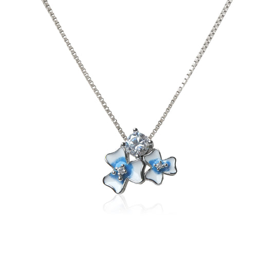 Aurelia™ by Zyrene – Blue Blossom Necklace | Enamel Floral Pendant | 925 Sterling Silver | Soft Dreamy Aesthetic
